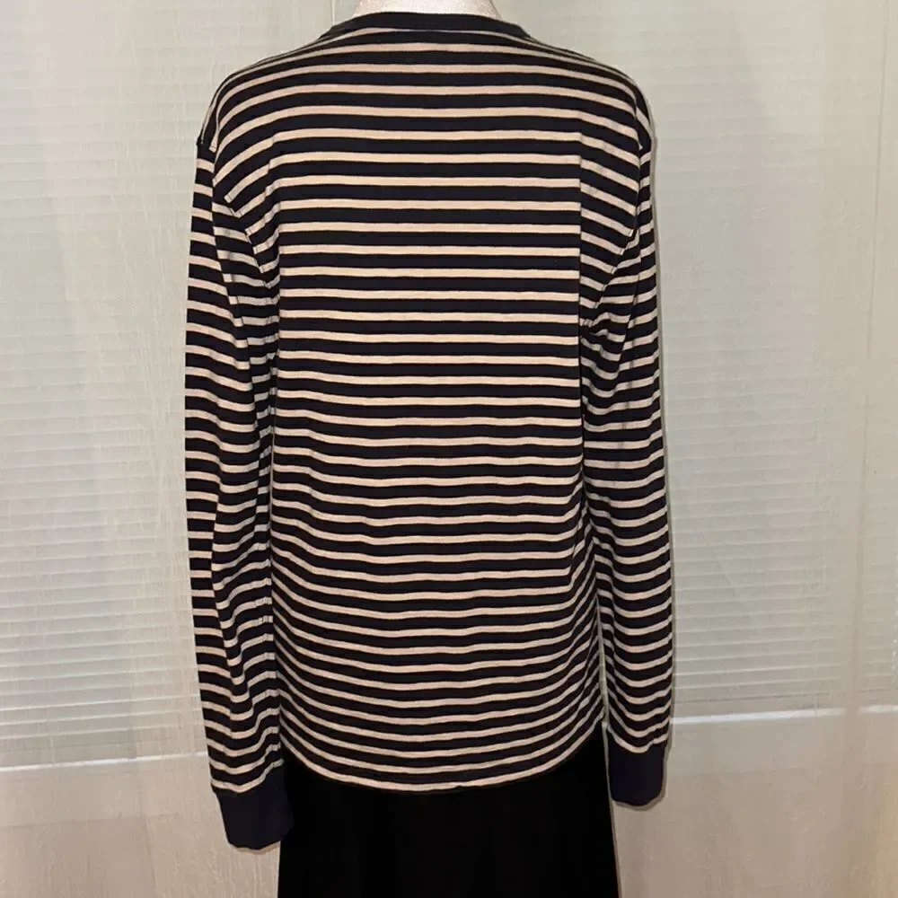 J. Crew S Authentic Knit Goods Navy Cream Striped Long Sleeve Crewneck Cotton T